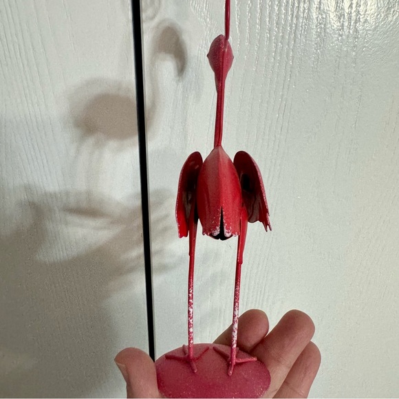 Handmade flamingo mobile. Metal pink flamingo hangs from metal and bead hanger - Picture 3 of 9
